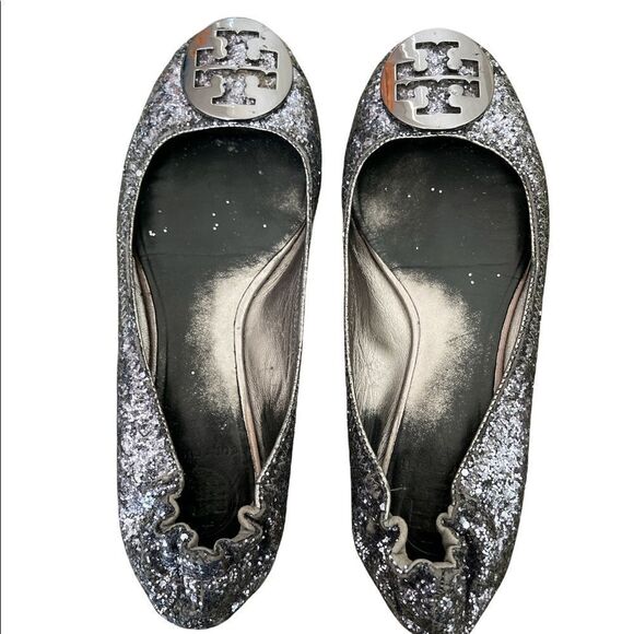 Tory Burch Shoes - Tory Burch "Reva" Glitter Dark Blue Silver Flat